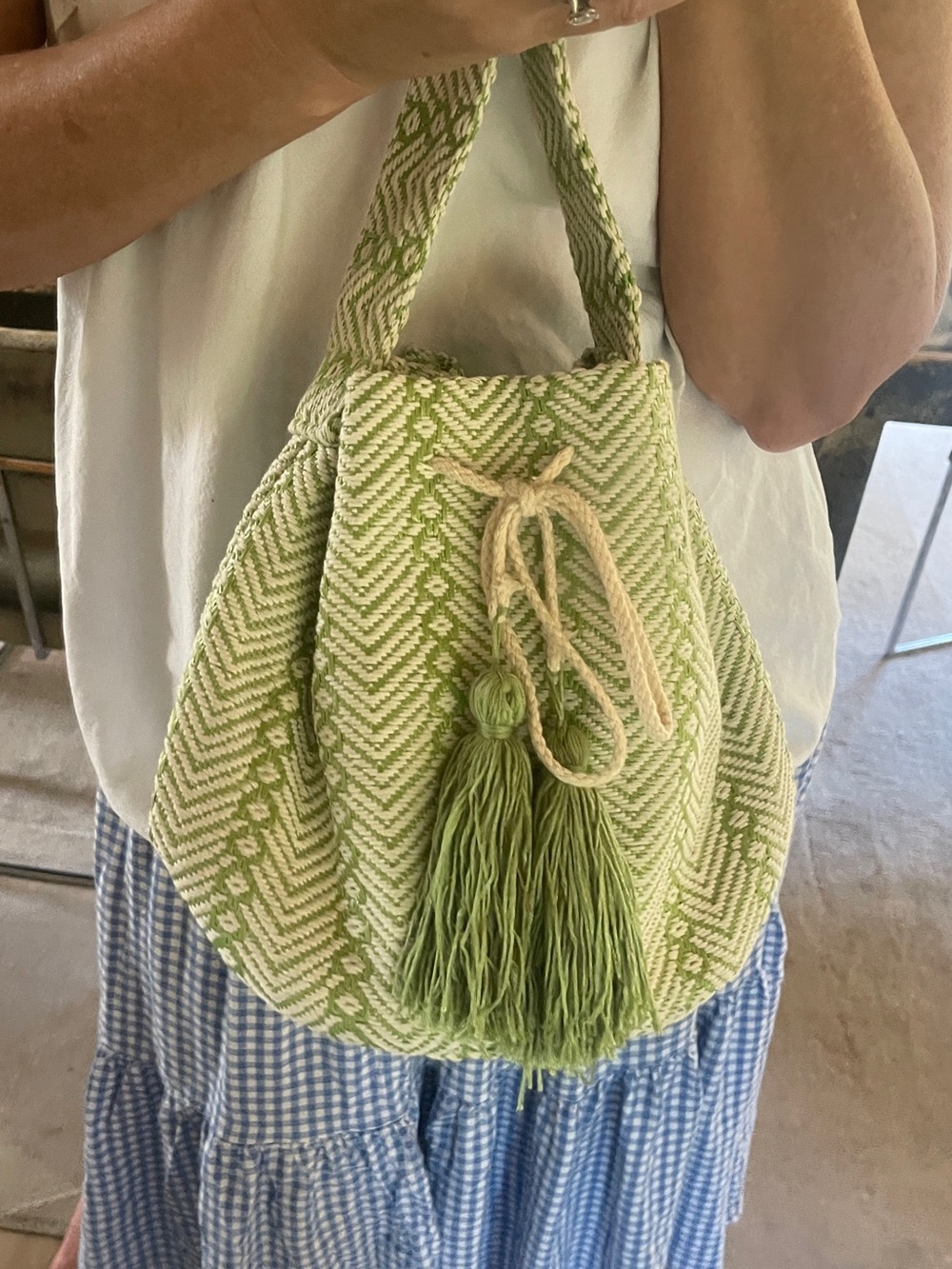 Green Woven Tassel Shoulder Bag - Women